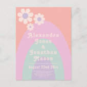 Moderne Retro 70s Pastel bruiloft Uitnodiging Briefkaart (Voorkant)