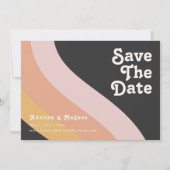 Moderne Retro 70's Regenboog Donker Horizontaal Save The Date (Voorkant)