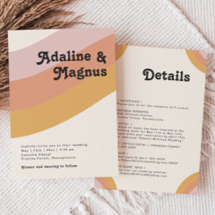 Moderne Retro 70's regenboog in één bruiloft Kaart