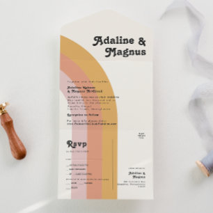 Moderne Retro 70's regenboogzegel en Verstuur All In One Uitnodiging