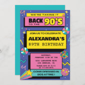 Moderne Retro 89e anniversaire invitations 90s Fêt (Devant / Derrière)