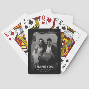 Moderne Retro Aangepaste Foto Huwelijk Bedankt Pokerkaarten