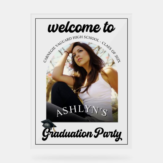 Moderne retro afstudeerfeest acryl bord (Voorkant)