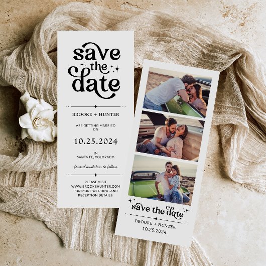 Moderne retro bewaar de datum | Photo Booth Strip Kaart