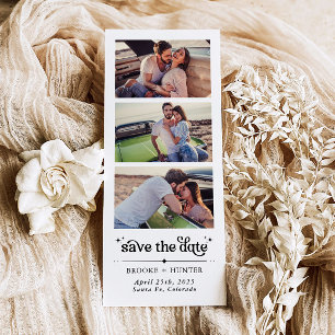Moderne retro bewaar de datum   Photo Booth Strip Magnetische Uitnodiging
