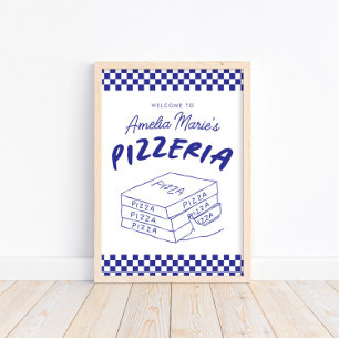 Moderne Retro Blauw Italiaanse Pizzeria Pizza Part Poster