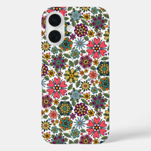 Moderne Retro Bloem Tekening Naadloos Patroon Kuns iPhone 16 Hoesje