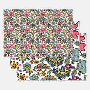 Moderne Retro Bloem Tekening Naadloos Patroon Kuns Inpakpapier Vel