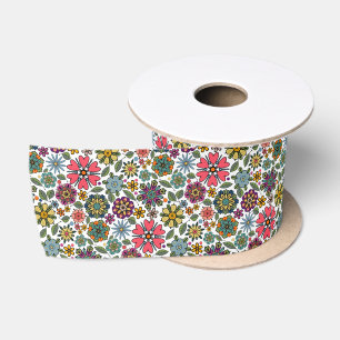 Moderne Retro Bloem Tekening Naadloos Patroon Kuns Lint