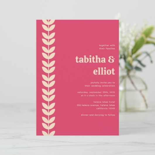 Moderne Retro Bloemen Roze Cream Bruiloft Kaart (Staand voorkant)