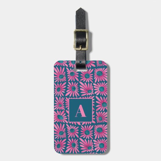 Moderne retro bloemenblokprint bagagelabel (Voorkant verticaal)