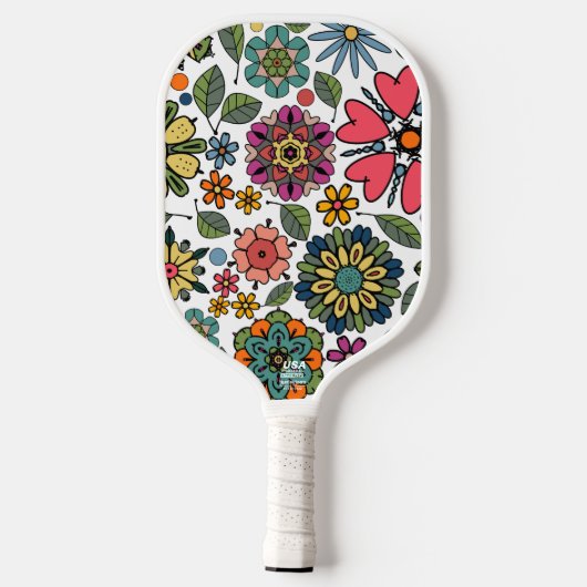 Moderne Retro Bloementekening Naadloze Patroonkuns Pickleball Paddle (Achterkant)