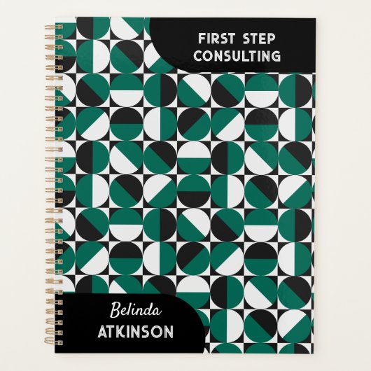 Moderne retro boho groen en zwart planner (Voorkant)