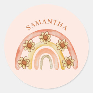 Moderne Retro Boho Rainbow Naam Ronde Sticker