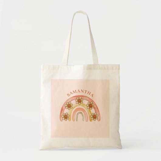 Moderne Retro Boho Rainbow Naam Tote Bag (Voorkant)