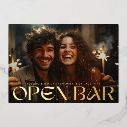 Moderne Rétro Carte de Save The Date avec Bar Ouve (Recto)