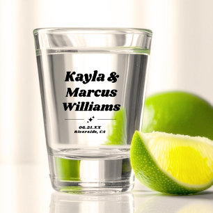 Moderne Retro Coole Fun Bruiloft Namen Feest Favor Shot Glas
