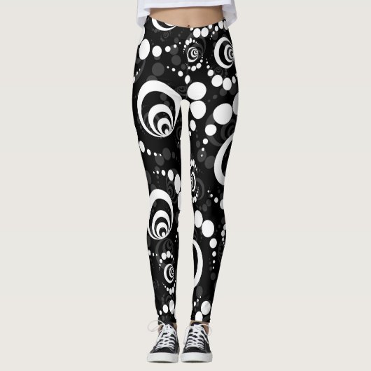 Moderne Retro Crop Circle Black en White Leggings (Voorkant)
