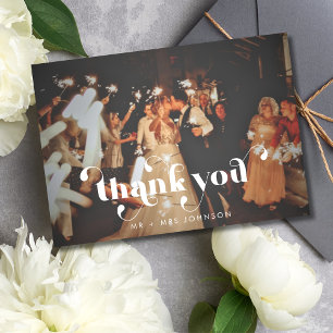 Moderne retro dank u bruiloft foto bedankkaart