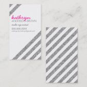 MODERNE RETRO diagonaal gestreept glitter zilver r Visitekaartje (Voorkant / Achterkant)