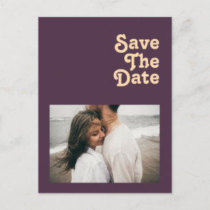 Moderne Retro   Donkere Paarse Foto Save The Date Uitnodiging Briefkaart