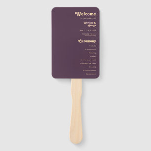 Moderne Retro   Donkerpaars Huwelijksprogramma Handwaaier