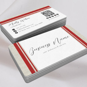 Moderne retro faux linnen QR-code sociale media Visitekaartje