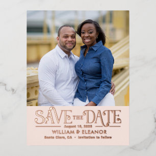 Moderne Retro FOIL Save The Date-ansichtkaart Folie Uitnodiging Briefkaart