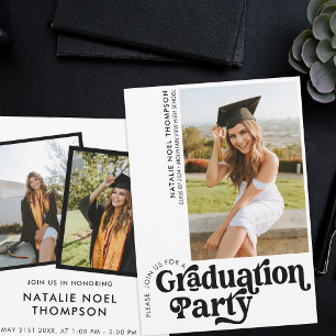 Moderne Retro Foto Moderne Groovy Graduation Party Kaart