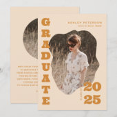 Moderne Retro Gele Typografie Foto Afstuderen Aankondiging (Voorkant / Achterkant)