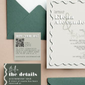 Moderne Retro Green Sage RSVP QR Code Kaart