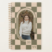 Moderne Retro Groen Geruit Patroon Boog Foto Planner (Voorkant)