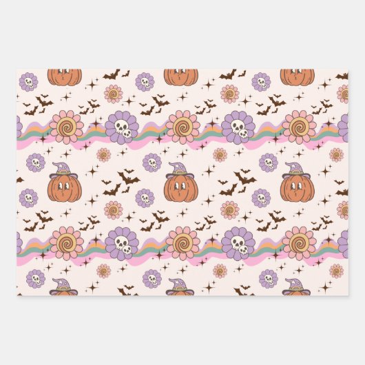 Moderne Retro Groovy Fun Halloween Inpakpapier Vel (Voorkant)