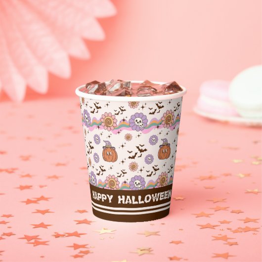 Moderne Retro Groovy Fun Halloween Papieren Bekers (Insitu)