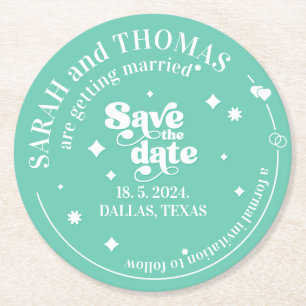 Moderne Retro groovy groene jaren 70 bruiloft besp Ronde Kartonnen Onderzetter