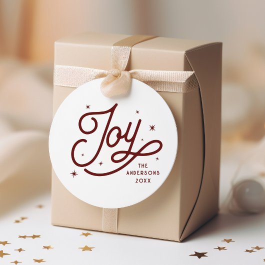 Moderne Retro Joy Kerstscript Typografie | Red Bedankjes Labels