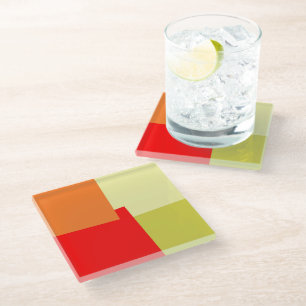 Moderne Retro Kleuren Geometrisch #3 Glazen Onderzetter