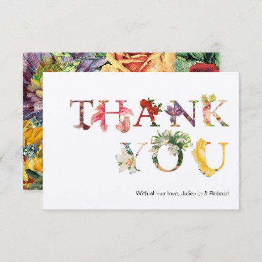 Moderne Retro Kleurrijke Bloemen Huwelijk Dank u Bedankkaart (Voorkant / Achterkant)