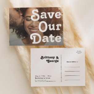 Moderne Retro Lettering Horizontaal Bewaar Onze Af Uitnodiging Briefkaart