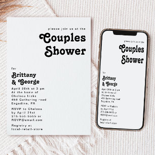 Moderne Rétro Lettres Couples Douche Invitation