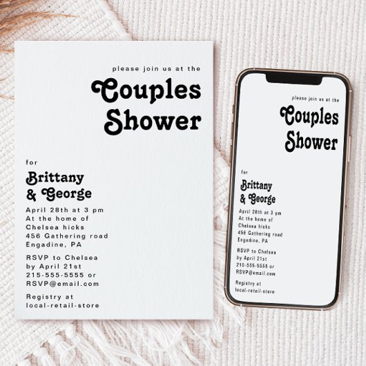 Moderne Rétro Lettres Couples Douche Invitation