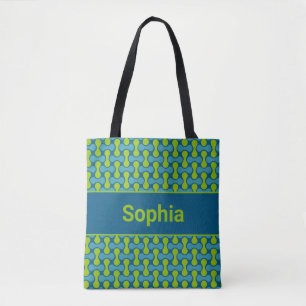 Moderne Retro Link Patroon in Blauw en Groen Draagtas