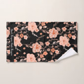 Moderne retro met stijlvol script l Zwart bloemig Bad Handdoek (Handdoek)
