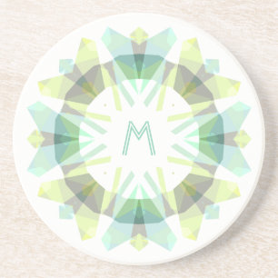 Moderne Retro Monogram Initiaal Groen Grijs Whimsi Zandsteen Onderzetter