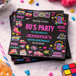 Moderne Retro Neon 80'er Verjaardagsfeest voor Vol Servet
