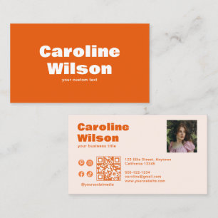 Moderne Retro Oranje Professionele Foto QR Code Visitekaartje