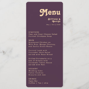 Moderne Retro Paarse Casual afgeronde bruiloft Menu