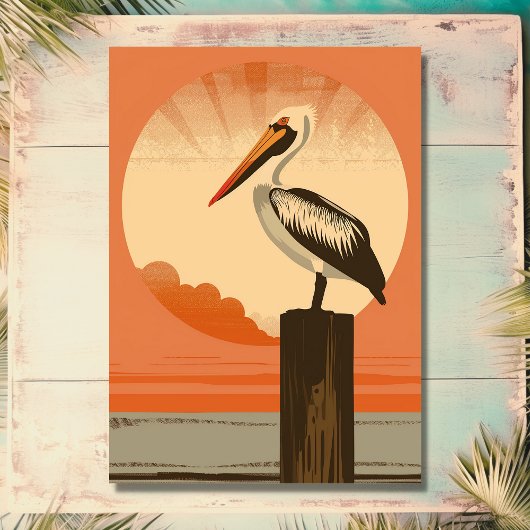 Moderne Retro Pelican Beach Wedding Invitation