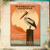 Moderne Retro Pelican Beach Wedding Invitation