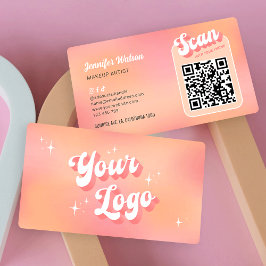 Moderne retro perzik make-up wimpers salon QR-code Visitekaartje
